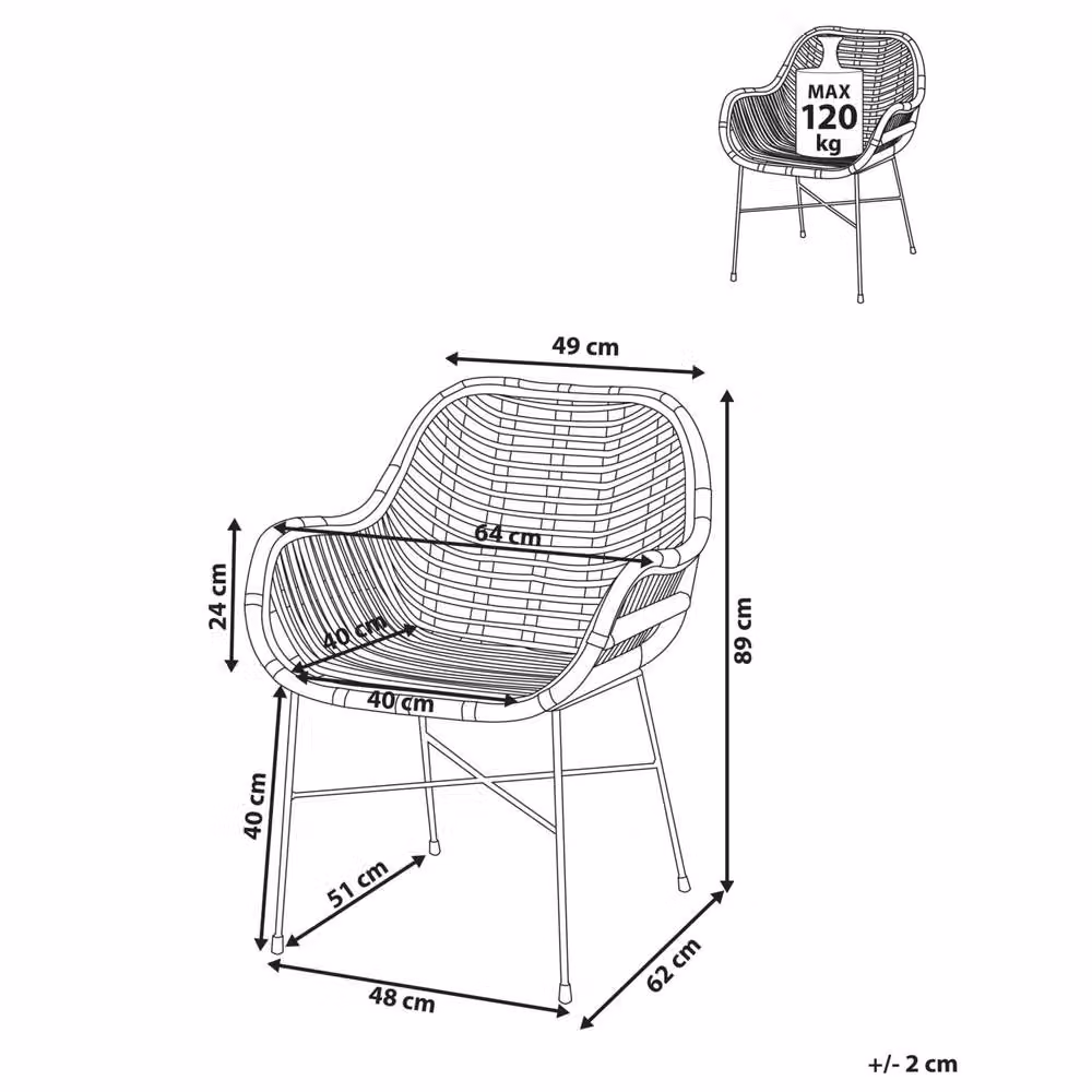 Wyld and Coco Black Rattan Armchair with Wicker Detailing and Black Metal Legs, W64 x D62 cm – 4