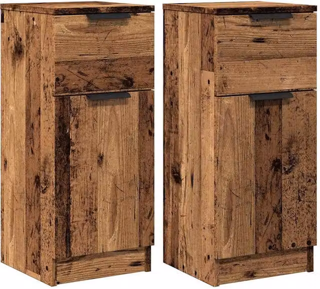 Berkfield Home Set of 2 Old Wood Sideboards in Brown, W/D/H: 30 x 30 x 70 cm