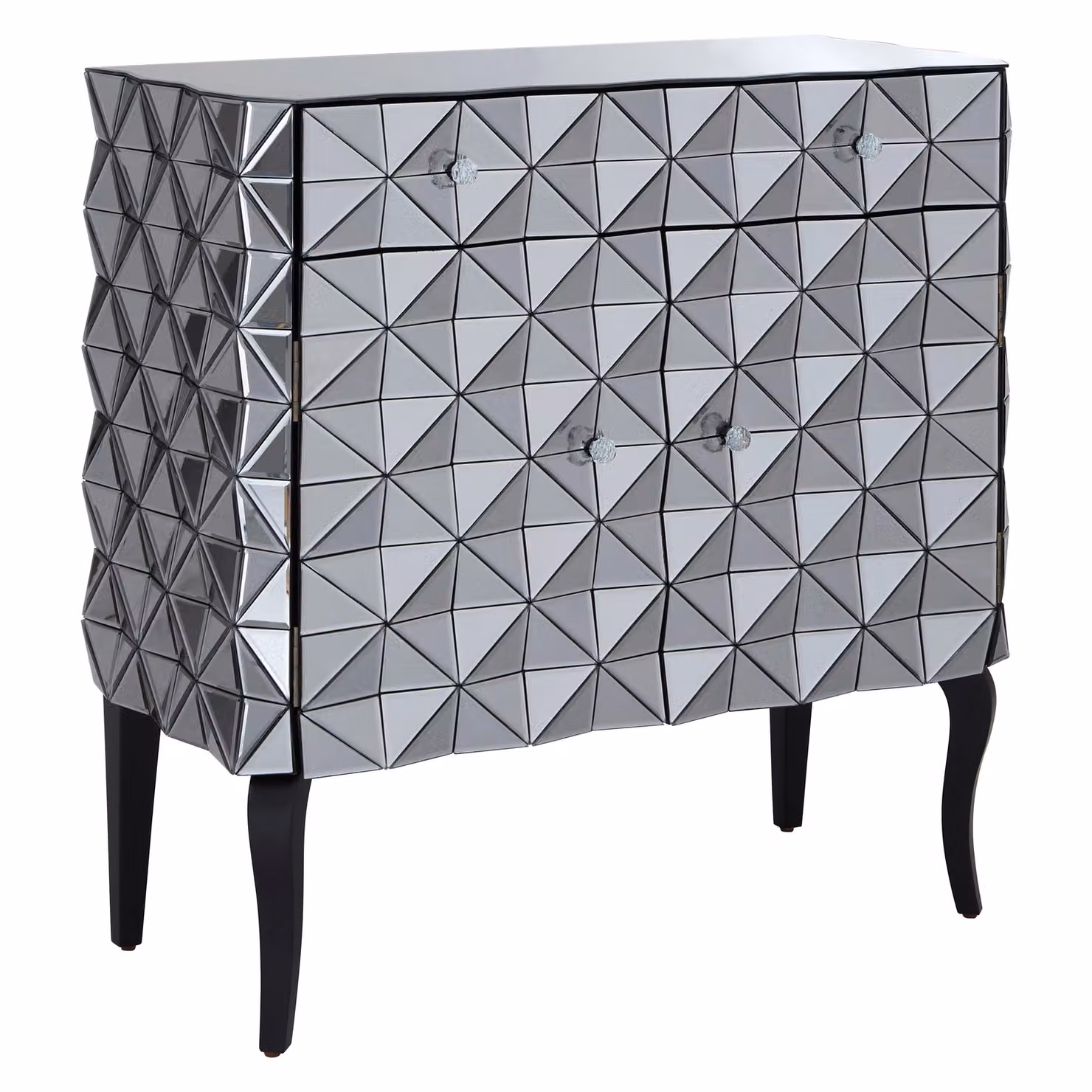 Orsina Contemporary Silver Glossy Geometric Wooden Storage Cabinet and Sideboard – 2