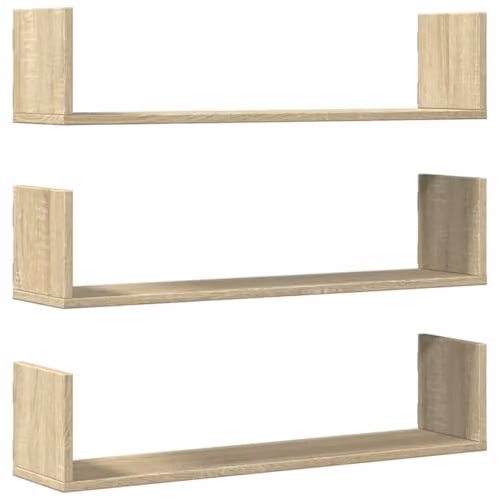 vidaXL Set of 3 Wall Shelves in Sonoma Oak, W/D/H: 80 x 18 x 18 cm