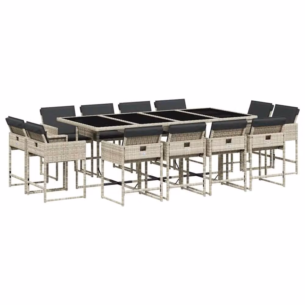 Berkfield Home 13 Piece Modern Garden Dining Set with Light Grey Poly Rattan and Glass Tabletop – 2