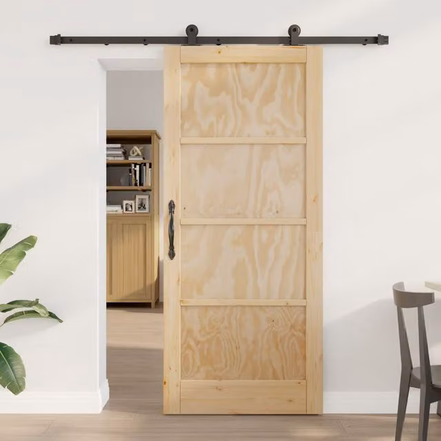 Berkfield Home Minimalist Solid Wood Pine Sliding Door with Hardware Set in Beige, W: 86 cm, H: 198.5 cm
