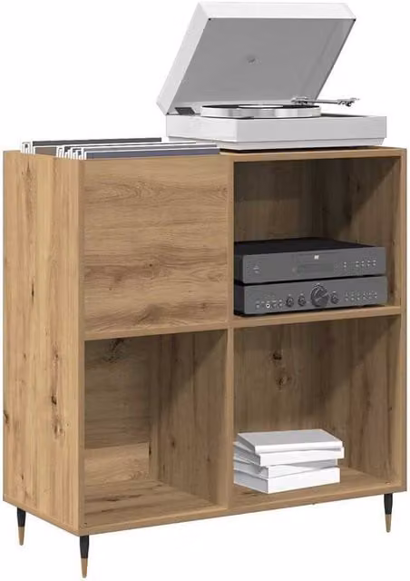 Berkfield Home Artisan Oak Record Cabinet in Brown, W/D/H: 84.5 x 38 x 89 cm