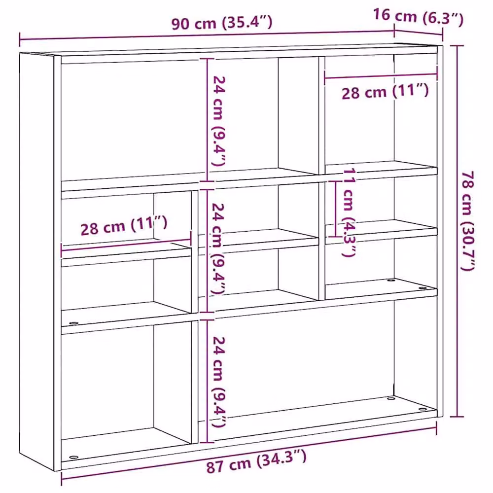 Berkfield Home Wall Mounted Shelf in Brown Oak, W/D/H: 90 x 16 x 78 cm – 4