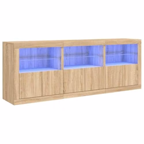 vidaXL Modern Sideboard with Integrated LED Lights in Sonoma Oak, Brown, W: 181.5 cm, D: 37 cm, H: 67 cm