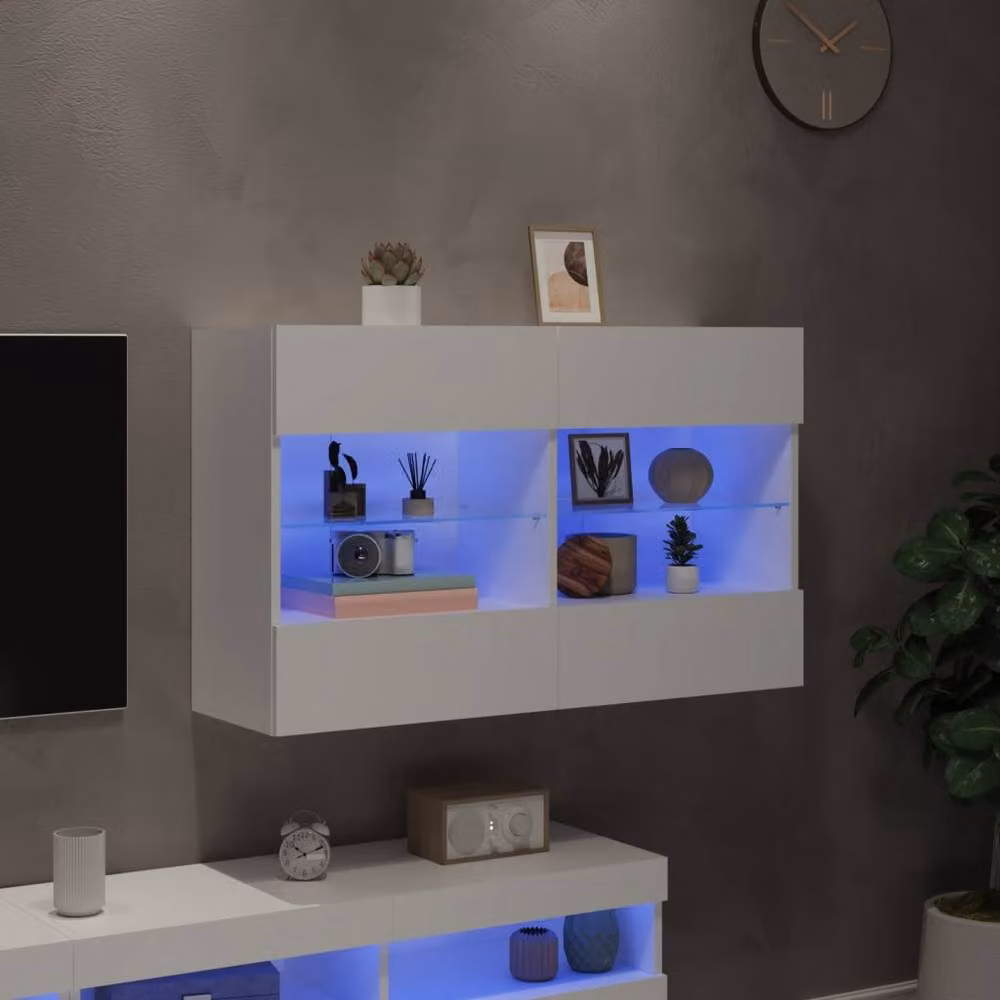Berkfield Home Modern TV Wall Cabinet with LED Lights, White, W: 98.5 cm, D: 30 cm, H: 60.5 cm – 3