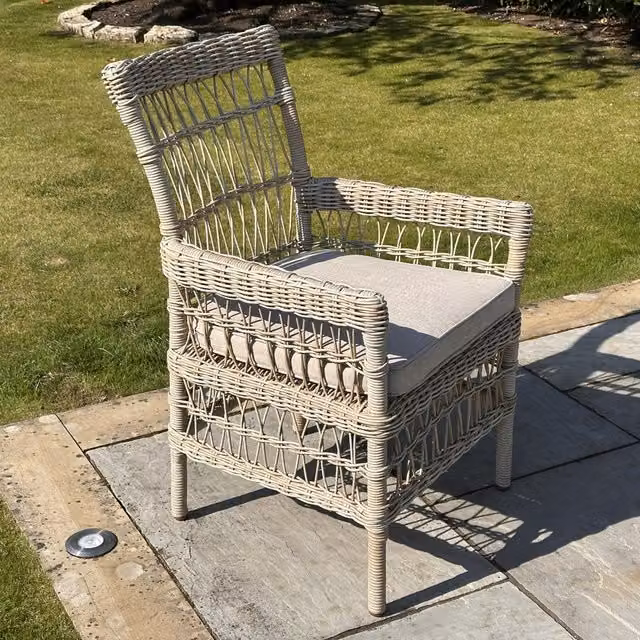 KDMK Beige and Yellow Outdoor Dining Chair with Rattan and Metal Frame
