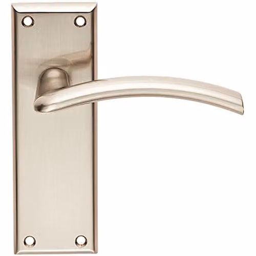 Loops Pair Arched Lever on Latch Backplate Door Handles in Brushed Satin Nickel, Silver, W: 150 mm x H: 50 mm