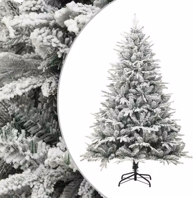 Berkfield Home Artificial Flocked Snow Christmas Tree in Green and White, Height: 240 cm