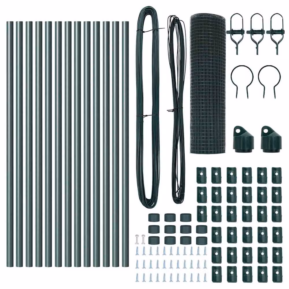 Berkfield Home Green Steel Welded Wire Fence with 13 Posts, W: 0.4 m, L: 25 m – 5