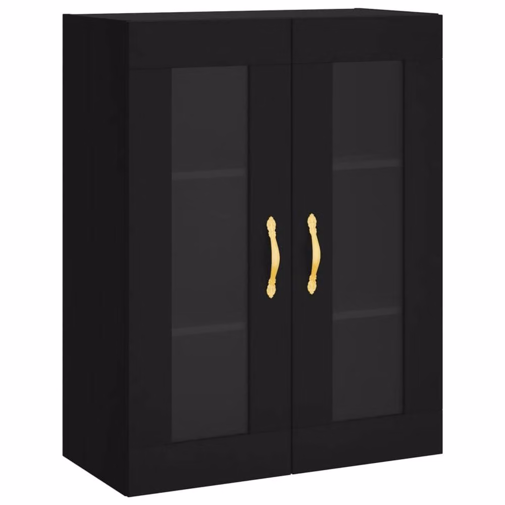 Berkfield Home Set of 2 Modern Wall Mounted Cabinets in Black with Glass Doors and Internal Shelves – 3
