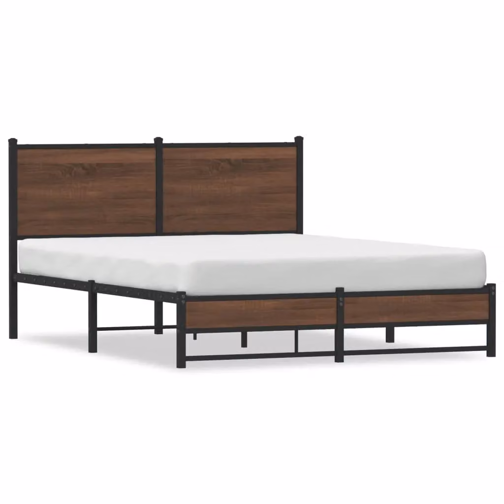 Berkfield Home Metal Bed Frame in Brown Oak, W: 140 cm, D: 200 cm – 2