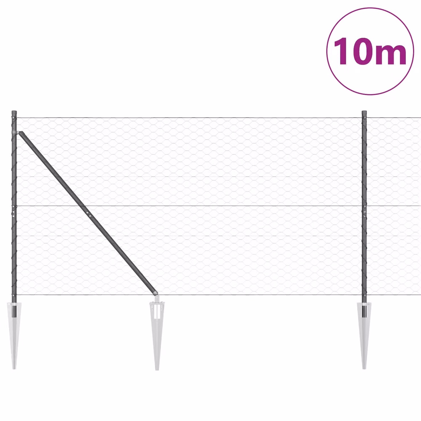 Berkfield Home Grey Steel Hexagon In-Ground Fence, H: 120 cm x W: 10 m – 3