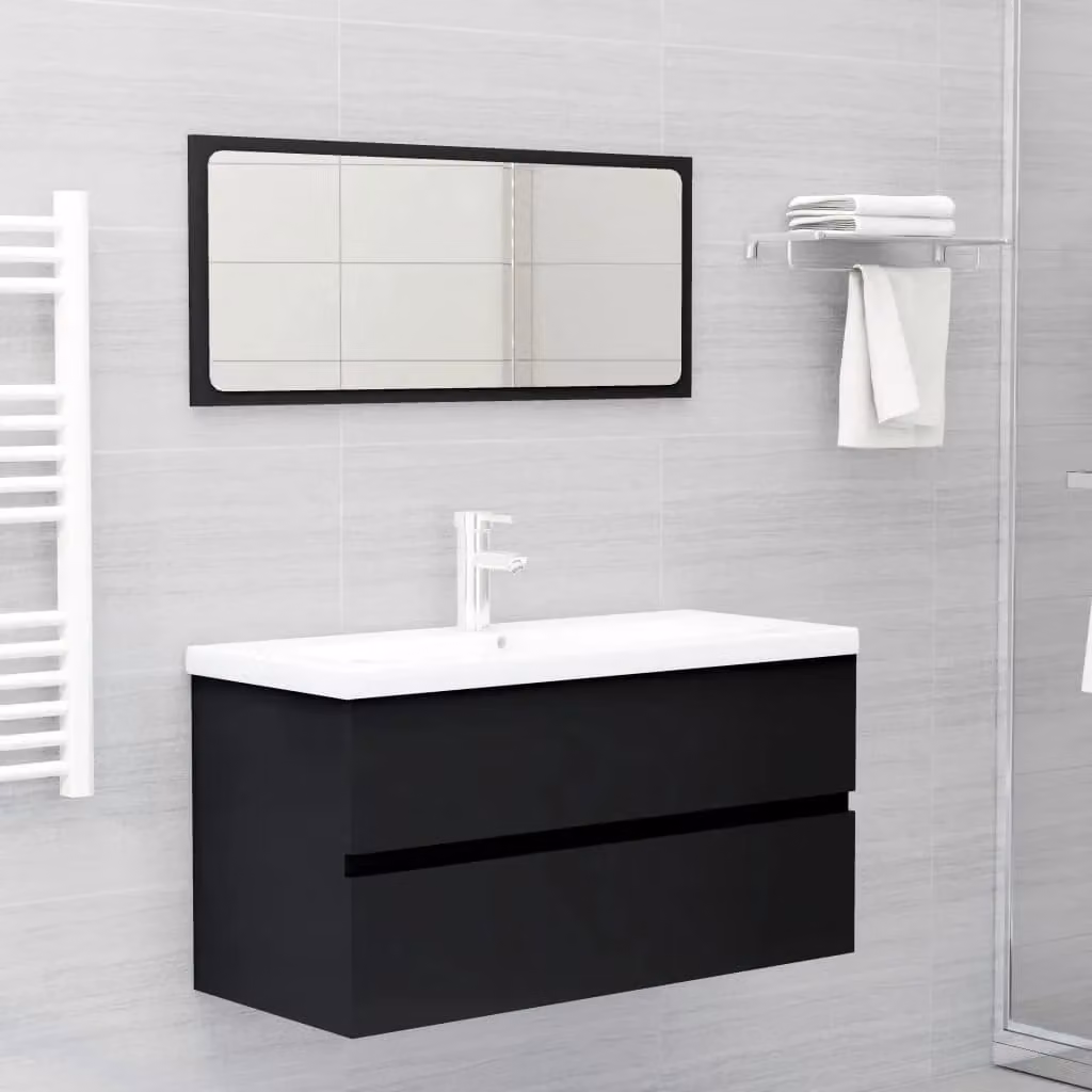 Berkfield Home Modern Black Sink Cabinet with Ceramic Basin and MDF Construction – 3
