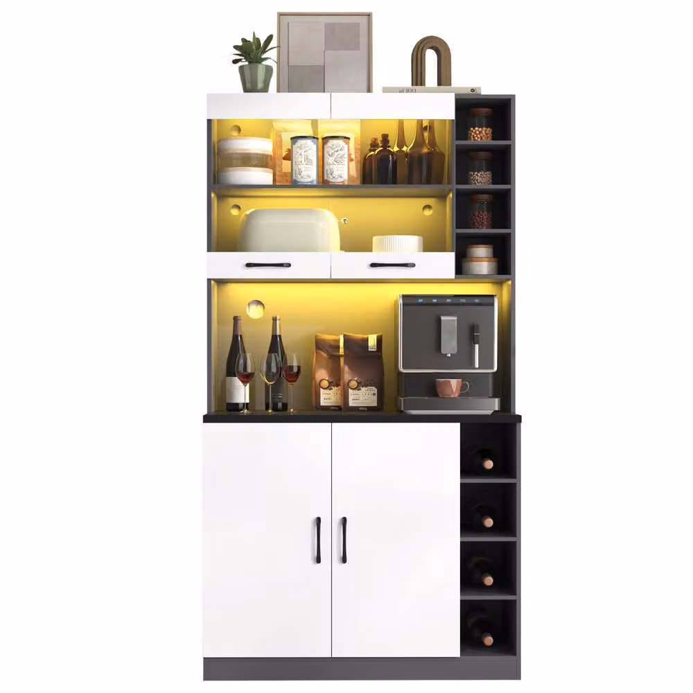 Rolipo Tall Kitchen Pantry Cabinet in White with Glass Doors and Integrated Lighting – 7