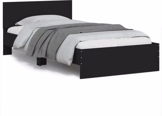 Berkfield Home Bed Frame with Headboard in Black, W/D/H: 100 x 200 cm