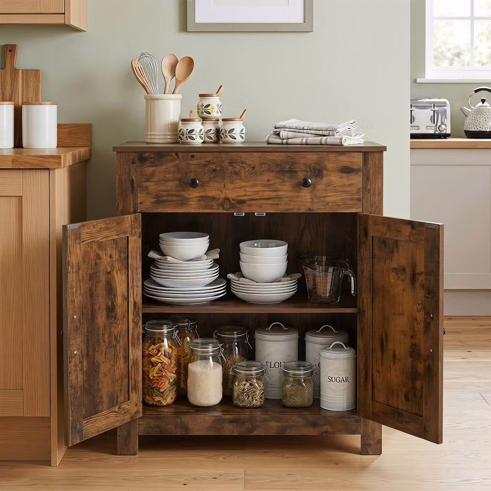 Gymax Farmhouse Buffet Sideboard Cabinet with 5-Tier Adjustable Shelf in Brown – 3