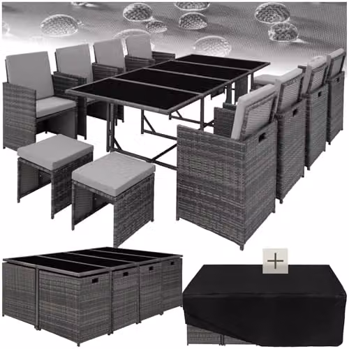tectake Modern Rattan Garden Furniture Set in Grey and Black