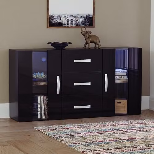Vida Designs Astro Modern LED Sideboard in Black with 2 Doors and 3 Drawers
