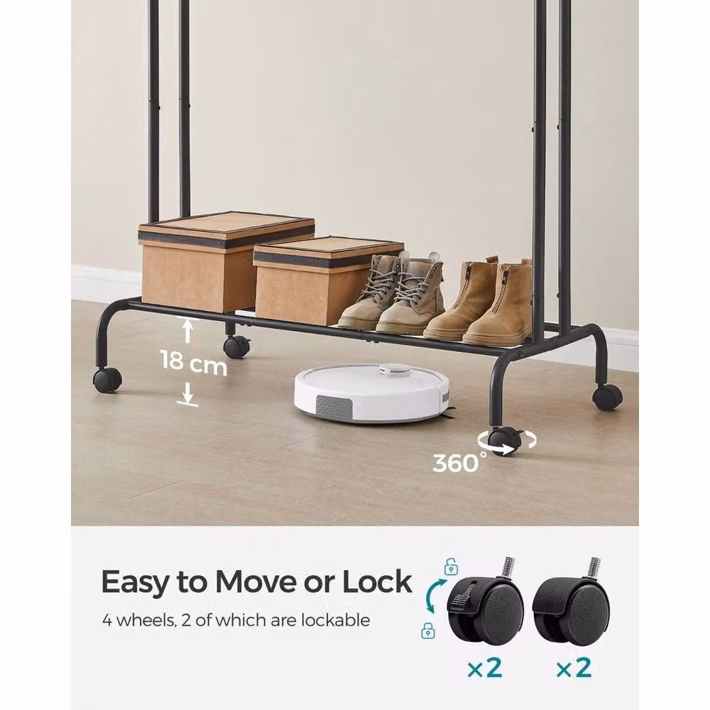 Kelvenix Black Double Clothes Hanging Rail with Dual Hook and Rail Matrix, W/D/H: 155.0 x 103.5 x 40 cm – 2