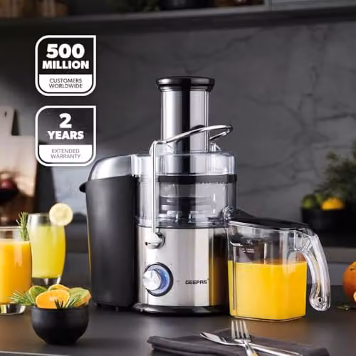 Geepas 800W Centrifugal Juice Extractor in Silver and Black with Stainless Steel Body, 75mm Wide Mouth, 2 Speed and Pulse Functions – 2