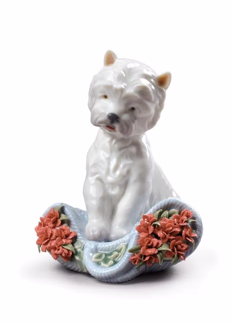 Lladró Playful Character Dog Porcelain Figurine in White