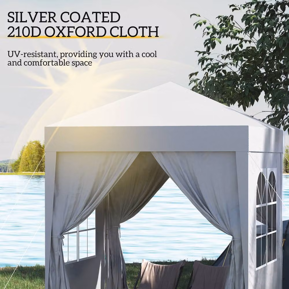 Outsunny White Pop Up Gazebo with Windows and Steel Frame, W: 200 cm, D: 200 cm, H: 240 cm – 6
