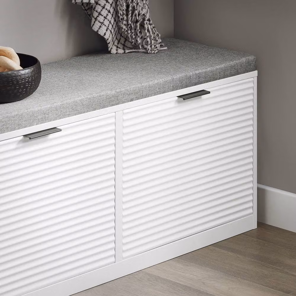 SoBuy Modern Shoe Cabinet with Seat and Lift-Up Tambour Doors in White or Black Matt – 3