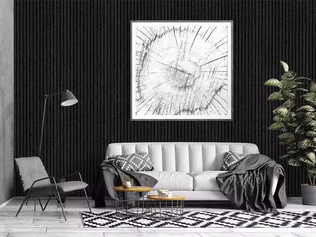 Vente-unique Acoustic Wood Look MDF Wall Panel Pack in Anthracite Grey, 3.12 m2