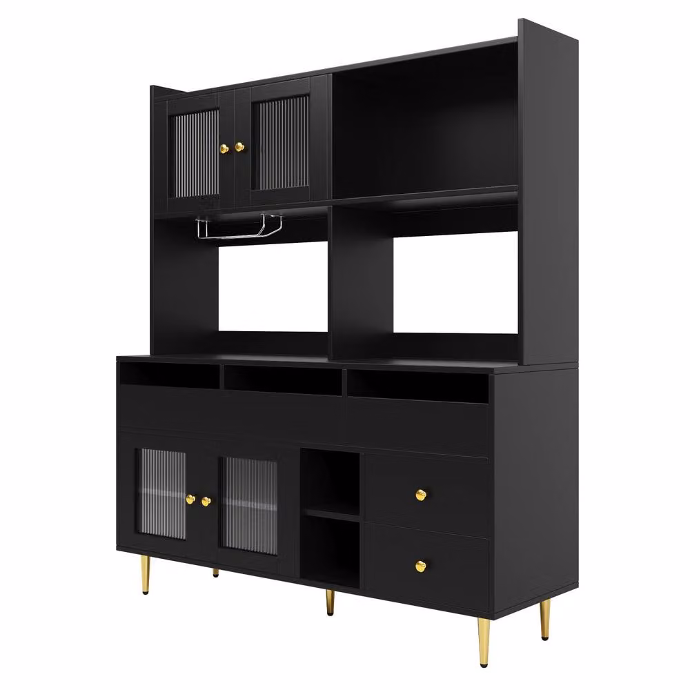 STILVORA Modern Sideboard Storage Cabinet with Changhong Glass in Black, W/D/H: 171.0 x 145.0 x 42.0 cm – 4