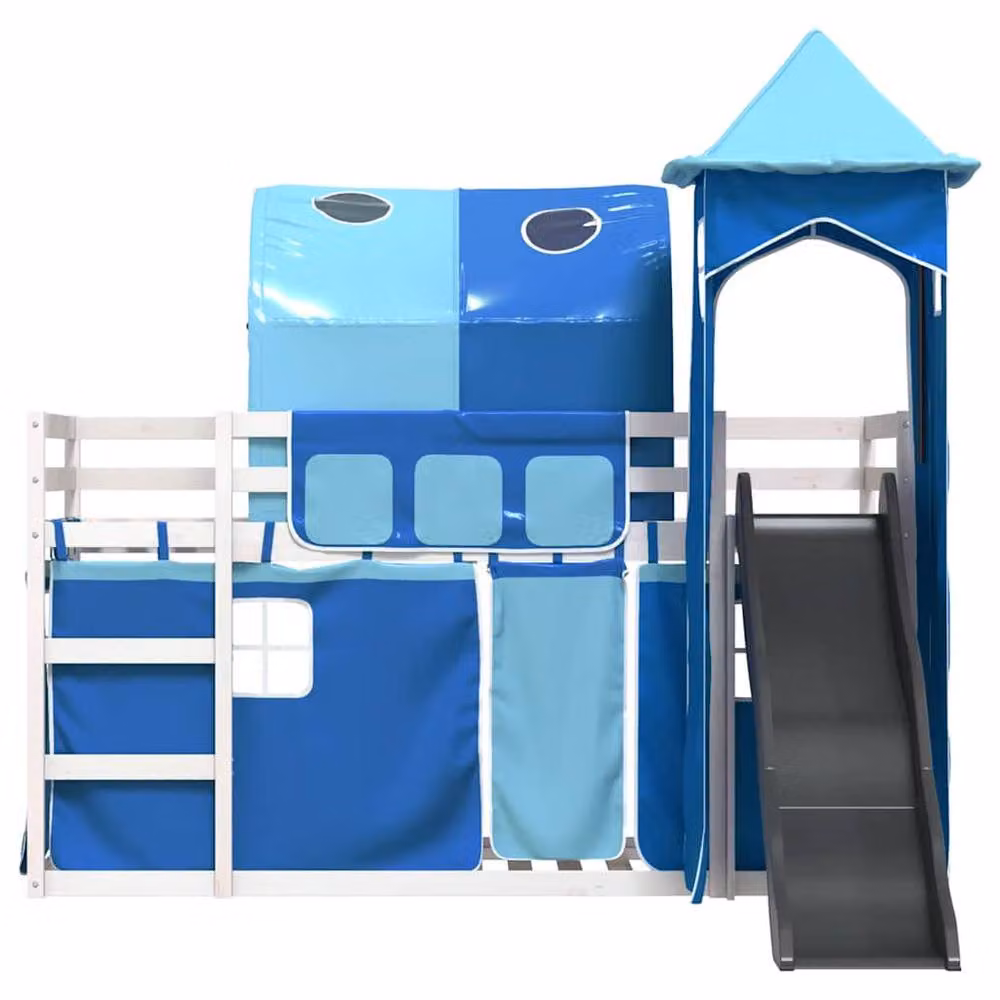 Berkfield Home Elegant Bunk Bed with Slide and Curtains in Blue, Solid Pine Wood, W/D/H: 200 x 90 x 113 cm – 5