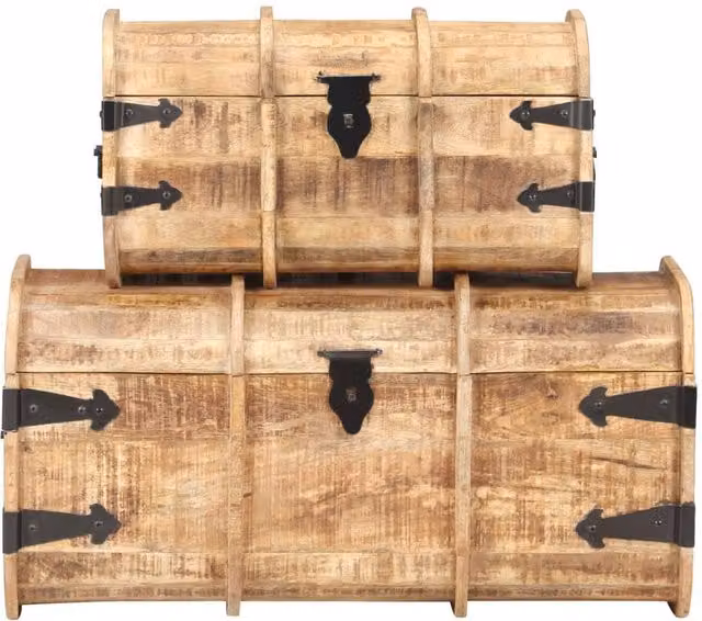 Berkfield Home Set of 2 Rustic Solid Mango Wood Storage Chests in Brown – 1