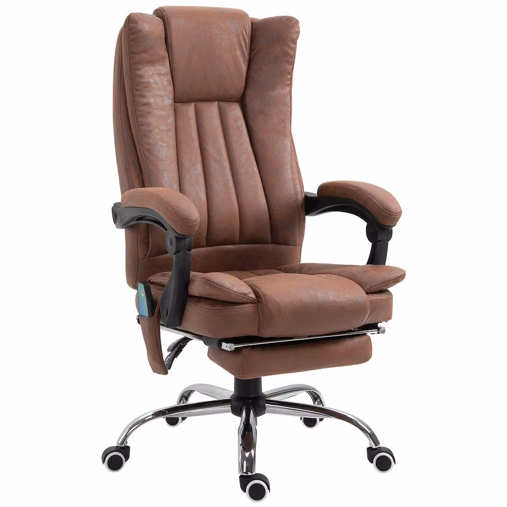 Rolipo Brown Microfibre Executive Office Chair with Heated Massage, Footrest and Headrest – 2