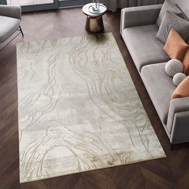 Desire Rugs Novu Modern Abstract Living Room Area Rug in Beige and Grey, W: 160 cm, D: 230 cm – 1