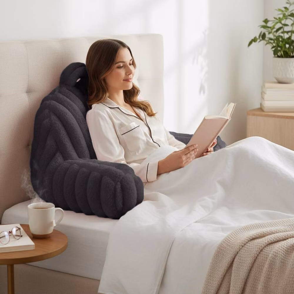 Velosso Jumbo Cord Faux Fur Cuddle Pillow for Back and Lumbar Support in Charcoal Grey – 2