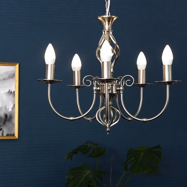 ValueLights Memphis 5 Way Ceiling Light Chandelier in Brushed Chrome