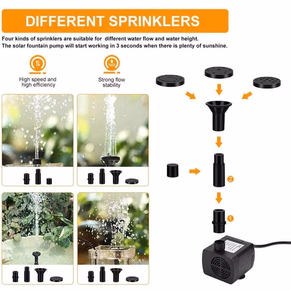 NESTLUNE 2-in-1 USB and Solar Powered Submersible Fountain Pump, Black – 3