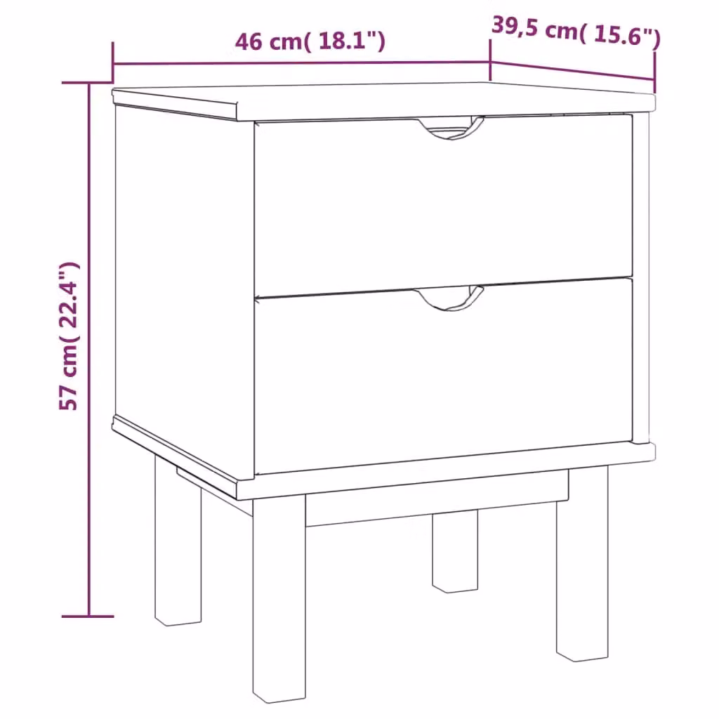 Berkfield Home OTTA Bedside Cabinet in Brown Solid Pine Wood, W/D/H: 46 x 39.5 x 57 cm – 3