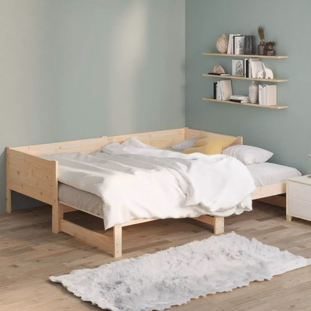 Berkfield Home Solid Wood Pine Pull-out Day Bed in Light Brown, W/D/H: 194 x 90 x 57 cm (2 units) – 2