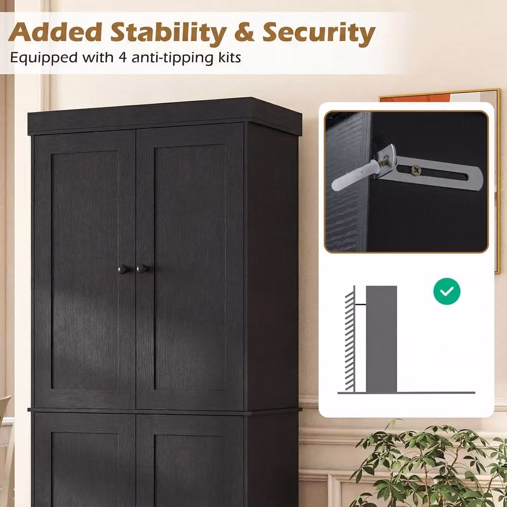 Gymax 4-Door Tall Kitchen Pantry Cabinet, Black Freestanding Storage Unit, Height: 185 cm – 6