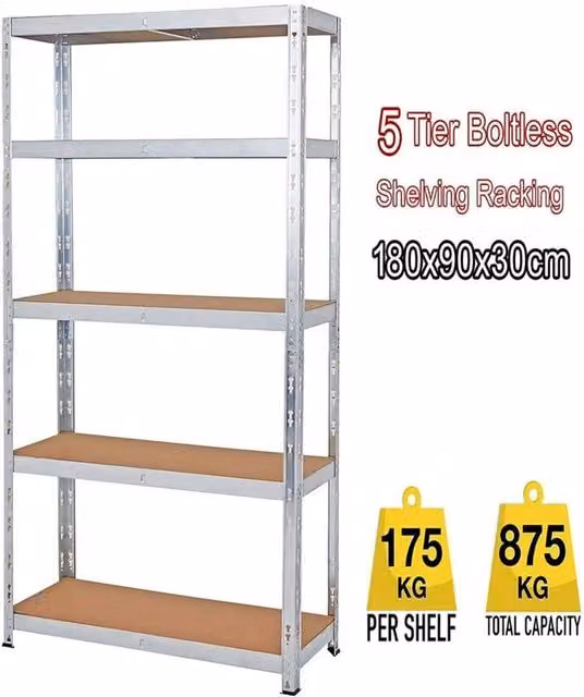 PAWNORA 5-Tier Boltless Garage Storage Shelving in Silver Metal