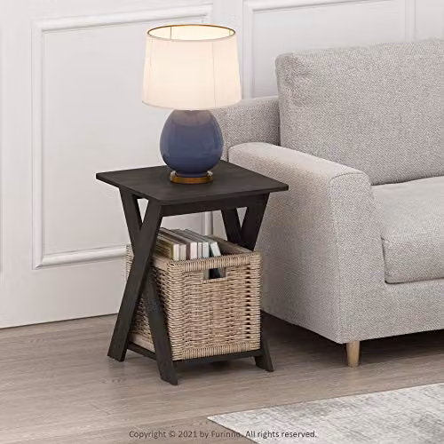 Furinno Set of 2 Modern Espresso Side Tables with X-Frame Design and Open Shelving – 2
