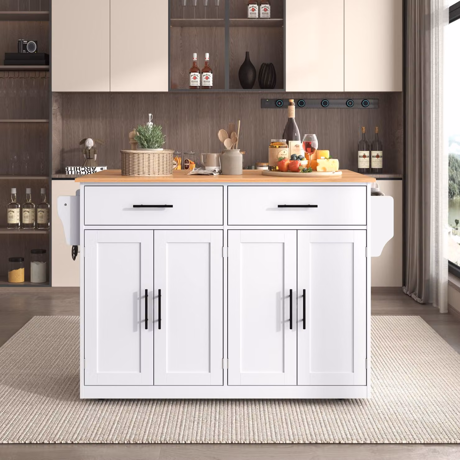 Aosom UK Contemporary Kitchen Storage Trolley with Foldable Dropleaf and Towel Holders, White and Natural, W: 71 cm, D: 71 cm, H: 91.5 cm – 5