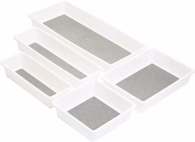 Orsina Set of 5 Adhesive Plastic Drawer Organisers and Storage Trays in White and Grey
