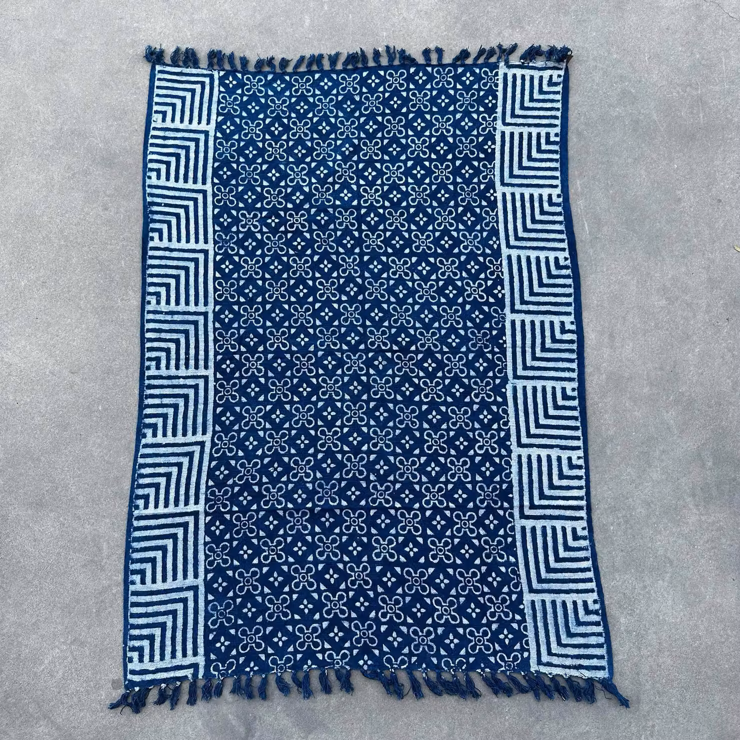 KDMD Handmade Indigo Throw with Gold Kasba Tiles Geometric Design, W/D: 170 x 120 cm – 4