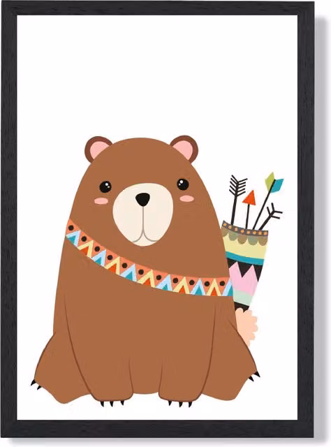 ARTZE Bear Tribal Animal Framed Print, Multicolour, A2 – 1