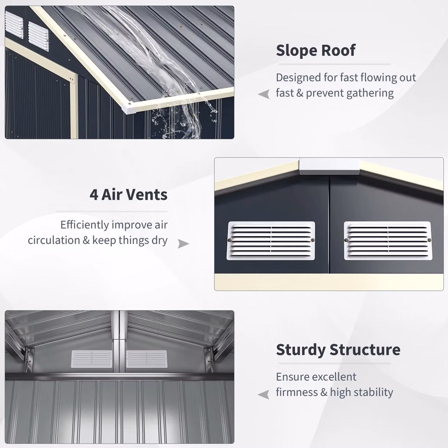 Costway Metal Storage Shed and Extension Kit in Grey with Lockable Sliding Doors and Side Vent – 3
