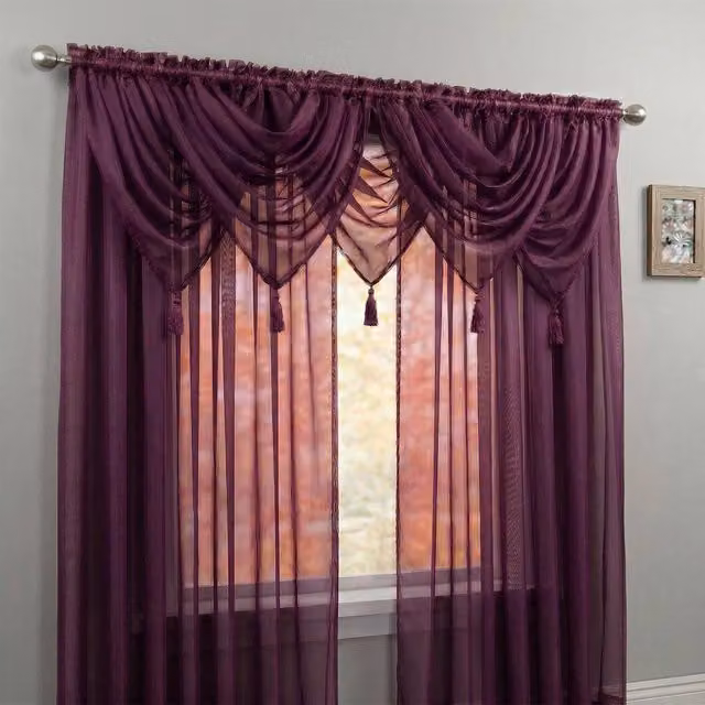 Luxury Living 5 Piece Voile Swag Set in Purple, Width: 56 cm, Drop: 45 cm – 1