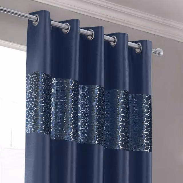 Intimates Vera Faux Silk Crushed Velvet Blackout Eyelet Curtains in Navy Blue, Width: 168 cm, Height: 229 cm