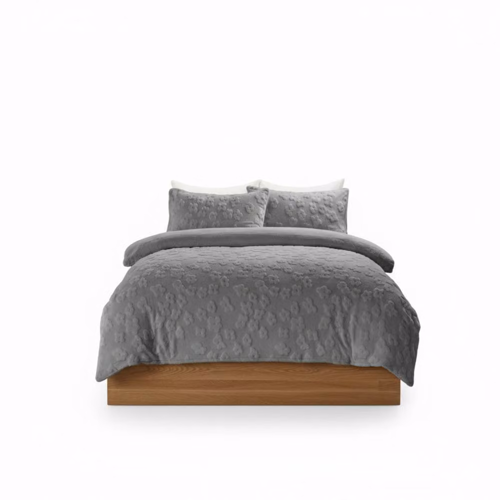 Snug City Silver Daisy Embossed Teddy Fleece Duvet Cover and Pillowcase Set, Single – 2